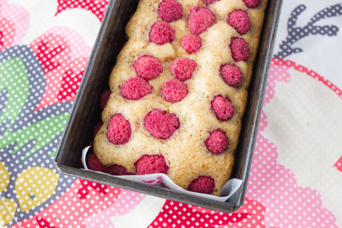 Raspberry Lemon Cake with fresh raspberries