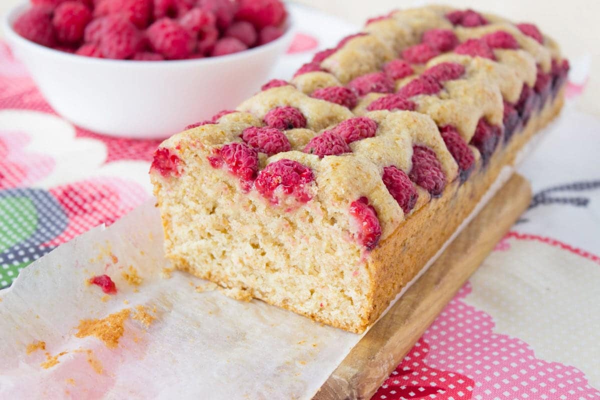 Raspberry Lemon Cake with fresh raspberries