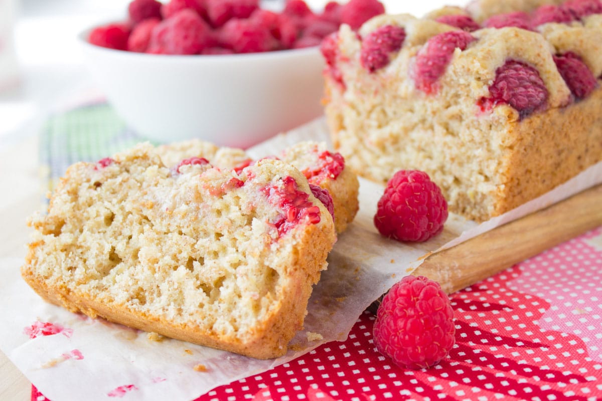 Raspberry Lemon Cake with fresh raspberries