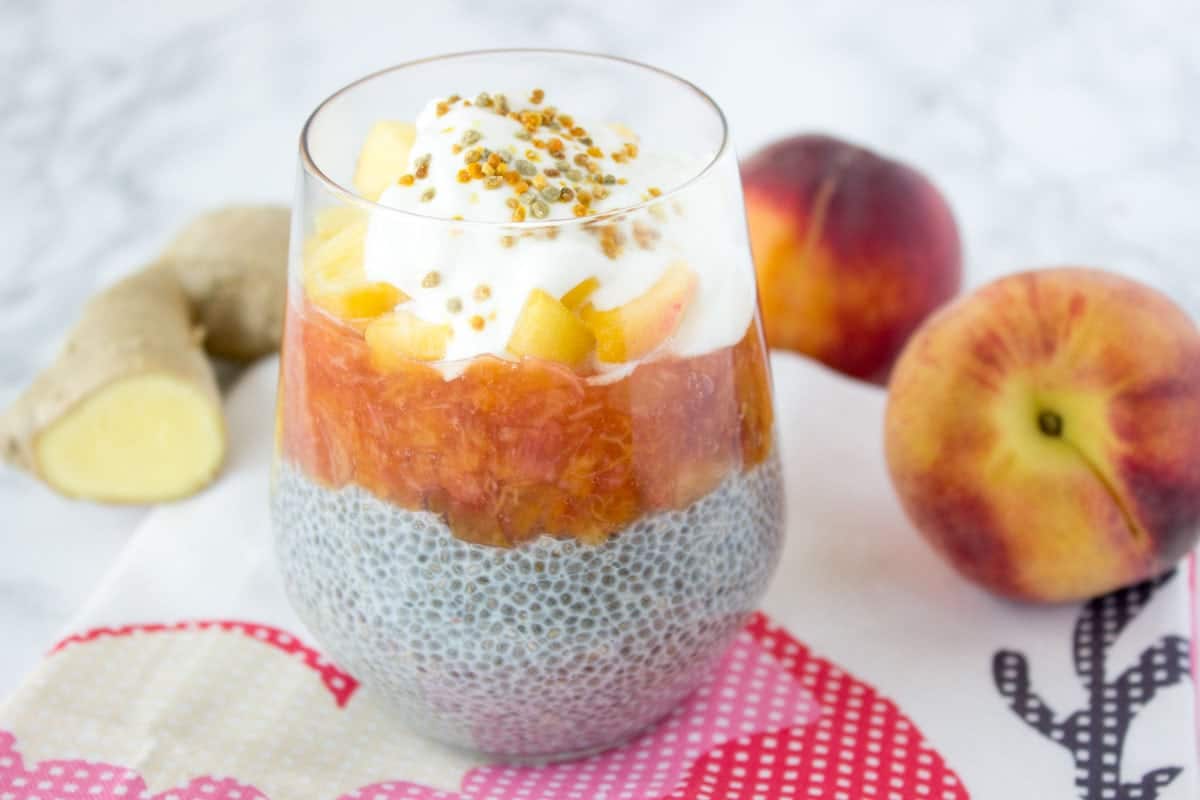 Aromatic, refreshing with sweet but slightly spicy flavor, peach ginger chia seed pudding is perfect summer dessert. This healthy and very nutritious dessert is full of high-quality proteins and fibers, as well as healthy omega-3 acids and vitamins. CLICK to read more or PIN for later!