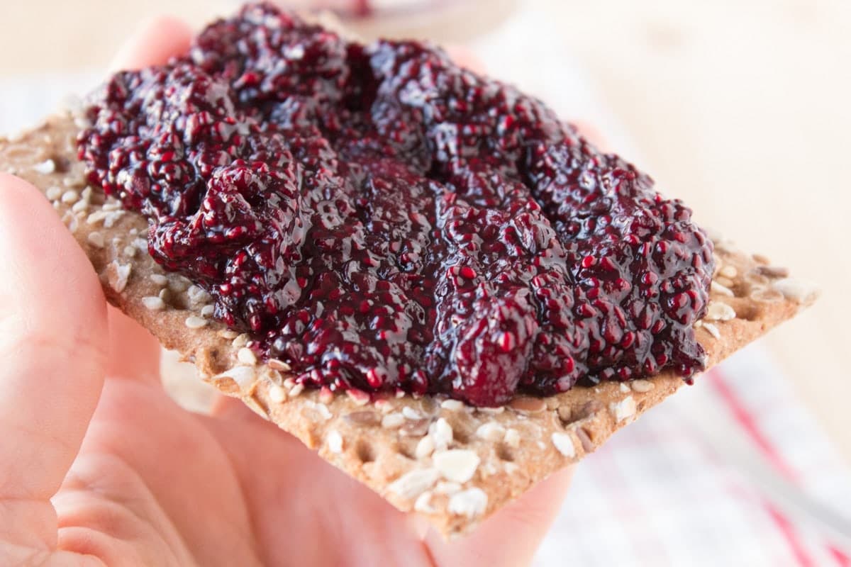 This quick and easy, super healthy Blackberry Chia Seed Jam is rich in nutrients, pectin-free, and contains only natural ingredients. It's also low in sugar, packed with proteins and fibers which make this jam a delicious and healthy breakfast or snack. CLICK to read more, or PIN for later!
