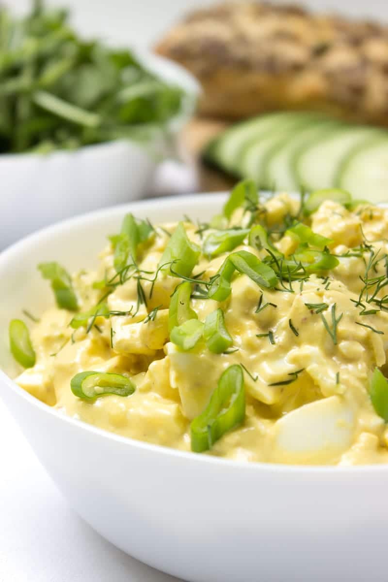 No Mayo Ginger Egg Salad loaded with HEALTHY nutrients, super light and very nutritious. It's perfect on a sandwich or as party food served with veggies or chips. #healthy #whole30 #paleo #salad #eggs #Easter #leftover #nomayo #lowcal | natalieshealth.com