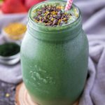 Healthy Strawberry Spirulina Smoothie with spinach and superfoods