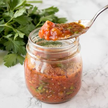 Delicious and rich in flavor, infused with fresh herbs, this easy homemade tomato sauce is made from fresh tomatoes in just 15 minutes. Use it as tomato base on a pizza, as a pasta sauce, or serve alongside meat. It's quick, fresh, fragrant and sweet, but without added sugars. CLIK to read more, or PIN for later!