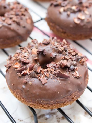 Oven baked Double Chocolate Banana Donuts whole grain refined SUGAR-FREE