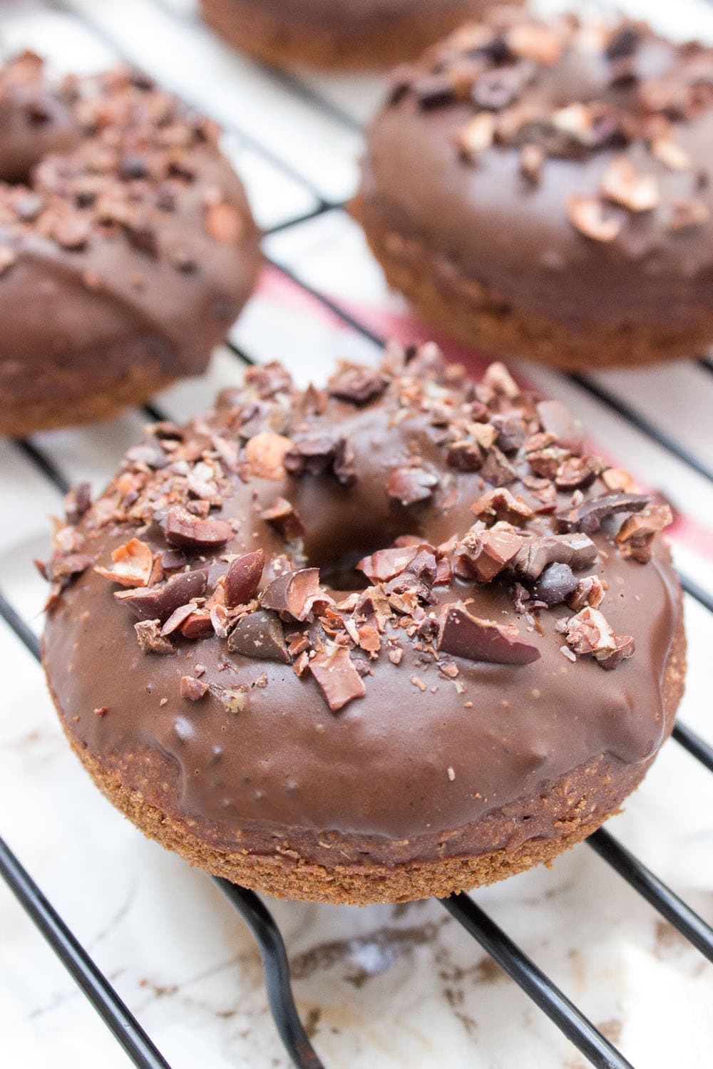 Oven baked Double Chocolate Banana Donuts whole grain refined SUGAR-FREE