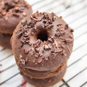Oven baked Double Chocolate Banana Donuts whole grain refined SUGAR-FREE