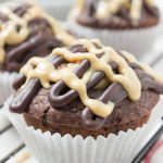Double Chocolate Banana Muffins made with all HEALTHY ingredients, refined sugar-free, filled with dark chocolate and peanut butter. Perfect afternoon dessert, kids school snack or quick breakfast. CLICK to read more or PIN for later! [natalieshelath.com] #healthy #sugarfree #chocolate #DairyFree #Whole30