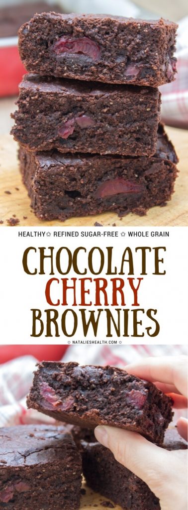 Dark Chocolate Cherry Brownies are destined to delight you. These brownies are made with all HEALTHY ingredients, whole grain and refined sugar-free. #healthy #wholegrain #sugarfree #chocolate #cherry #lowcalorie #dairyfree #healthyrecipes #healthylife #weightloss | NATALIESHEALTH.com