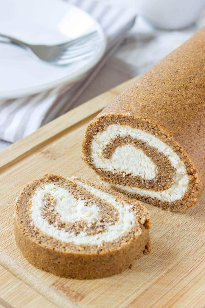 Pumpkin Roll Cake with cream cheese filling