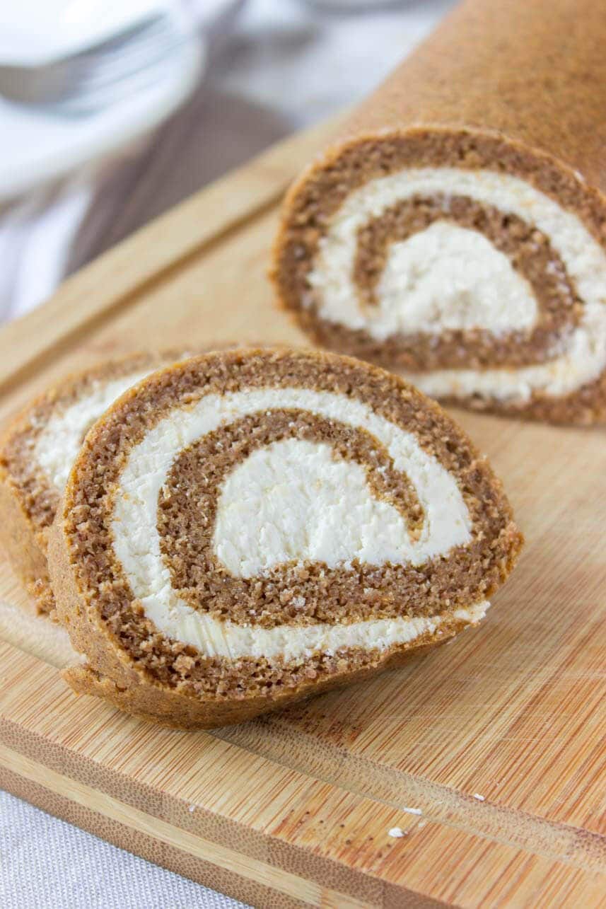 Pumpkin Roll Cake with cream cheese filling