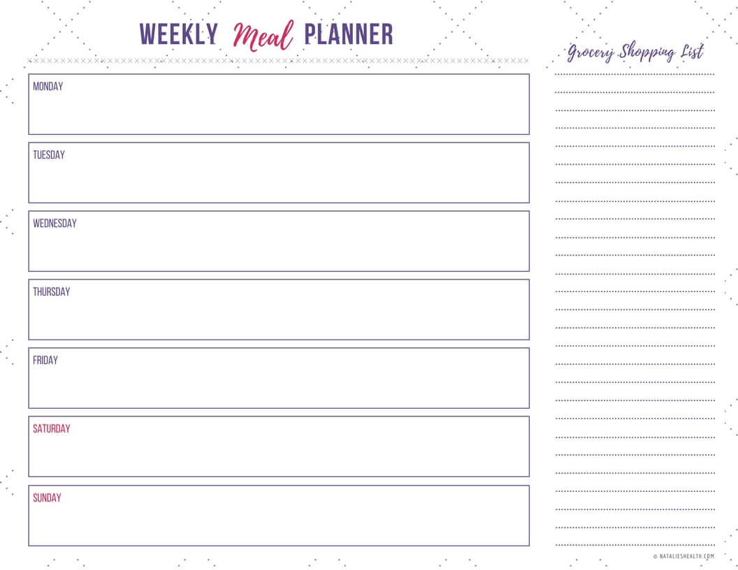 FREE printable Weekly Meal Planner with Grocery Shopping List for planning your weekly meals