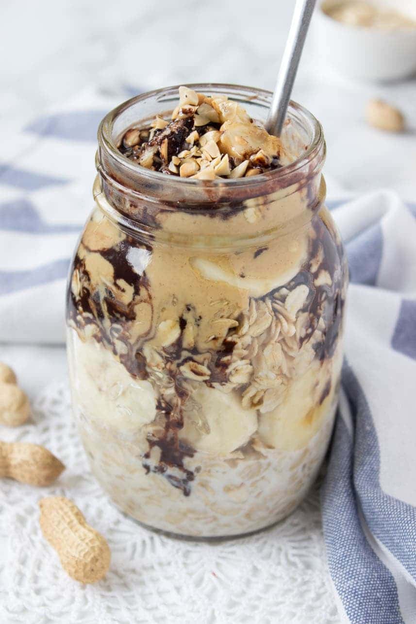 Peanut Butter Overnight Oats with maca powder