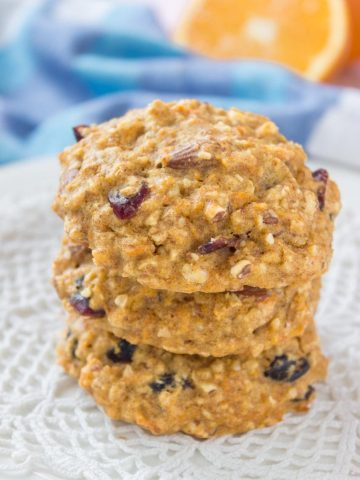 Healthy Orange Carrot Oatmeal Cookies with oats cranberries walnuts and ginger