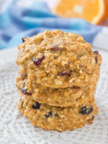 Healthy Orange Carrot Oatmeal Cookies with oats cranberries walnuts and ginger