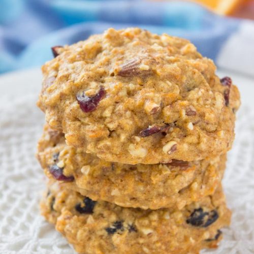 Healthy Orange Carrot Oatmeal Cookies with oats cranberries walnuts and ginger