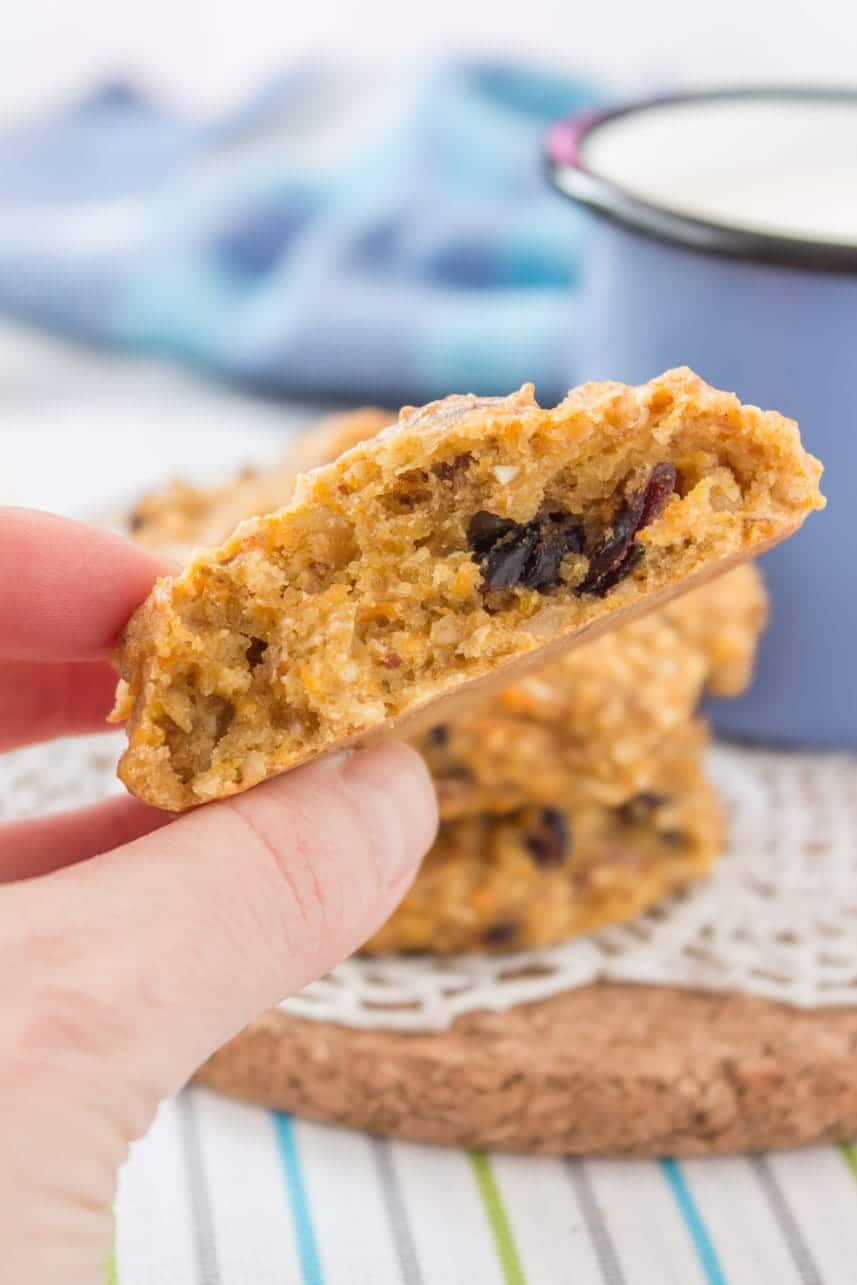 Healthy Orange Carrot Oatmeal Cookies with oats cranberries walnuts and ginger