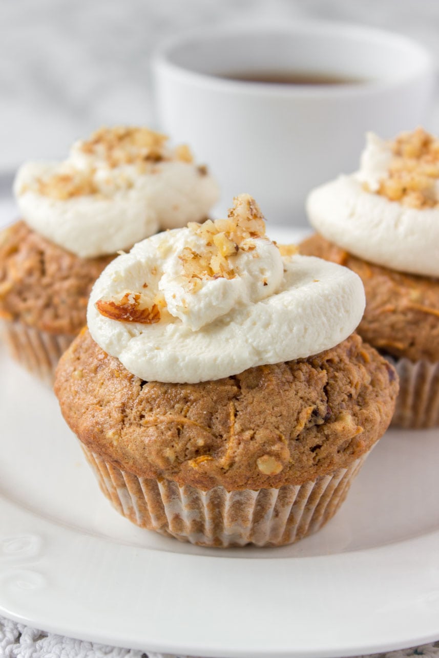 Healthy Carrot Cake Muffins with Cream Cheese Frosting 