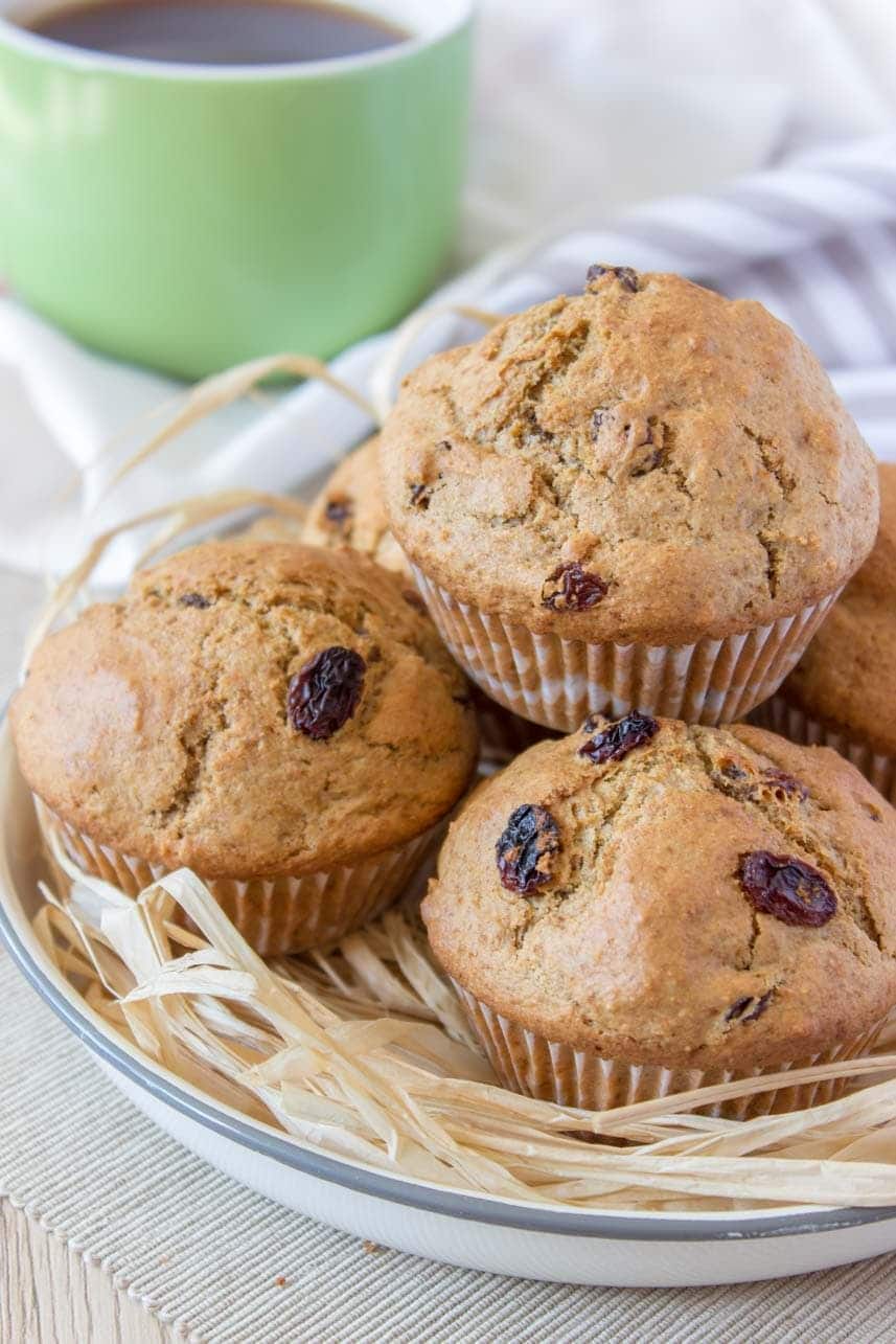 Whole grain healthy Irish Soda Bread Muffins with raisins and caraway seeds
