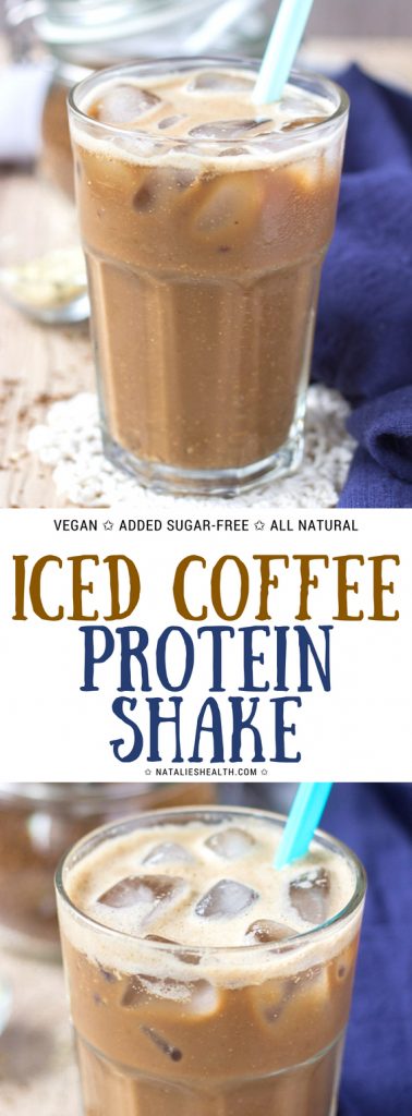 Added Sugar-free Iced Coffee Protein Shake with superfoods hemp seeds