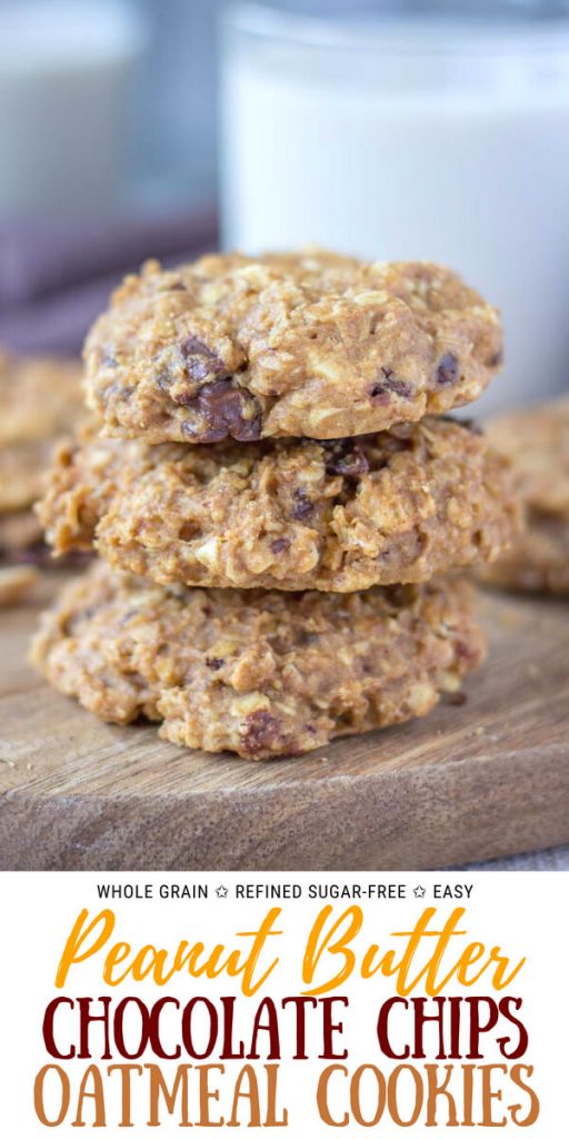 Chewy Peanut Butter Oatmeal Cookies with chocolate chips