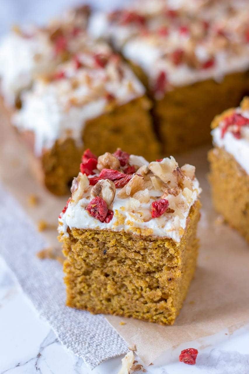 Pumpkin Bars with cream cheese frosting