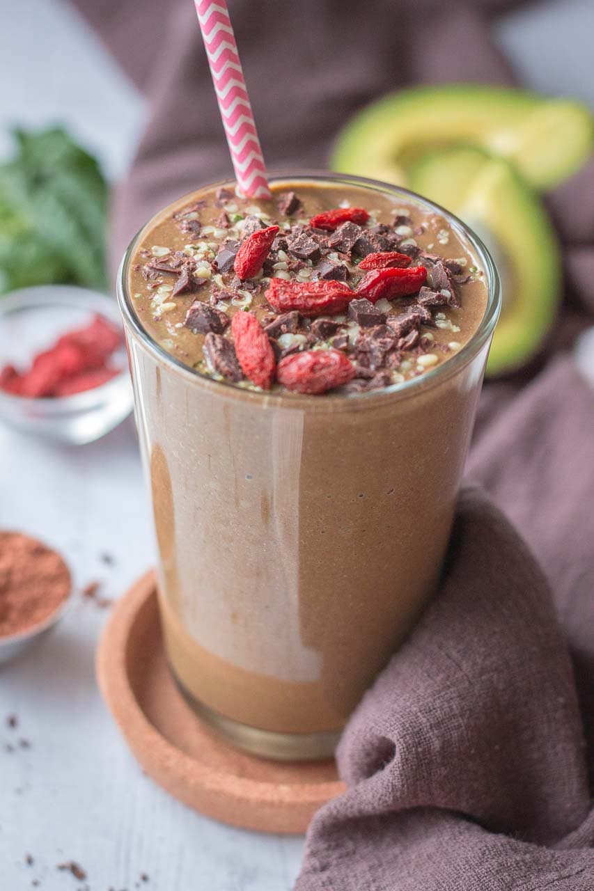 Healthy Chocolate Avocado Smoothie With Spinach
