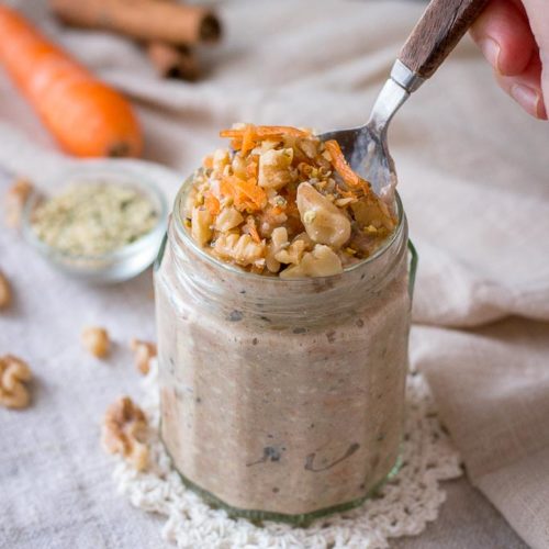 Easy breakfast Carrot Cake Overnight Oats with raisins and walnuts