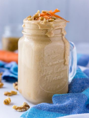 Carrot cake smoothie recipe with walnuts and probiotic yogurt