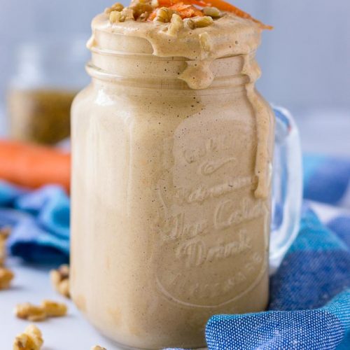 Carrot cake smoothie recipe with walnuts and probiotic yogurt