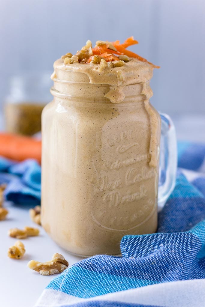 Carrot smoothie with walnuts and probiotic yogurt