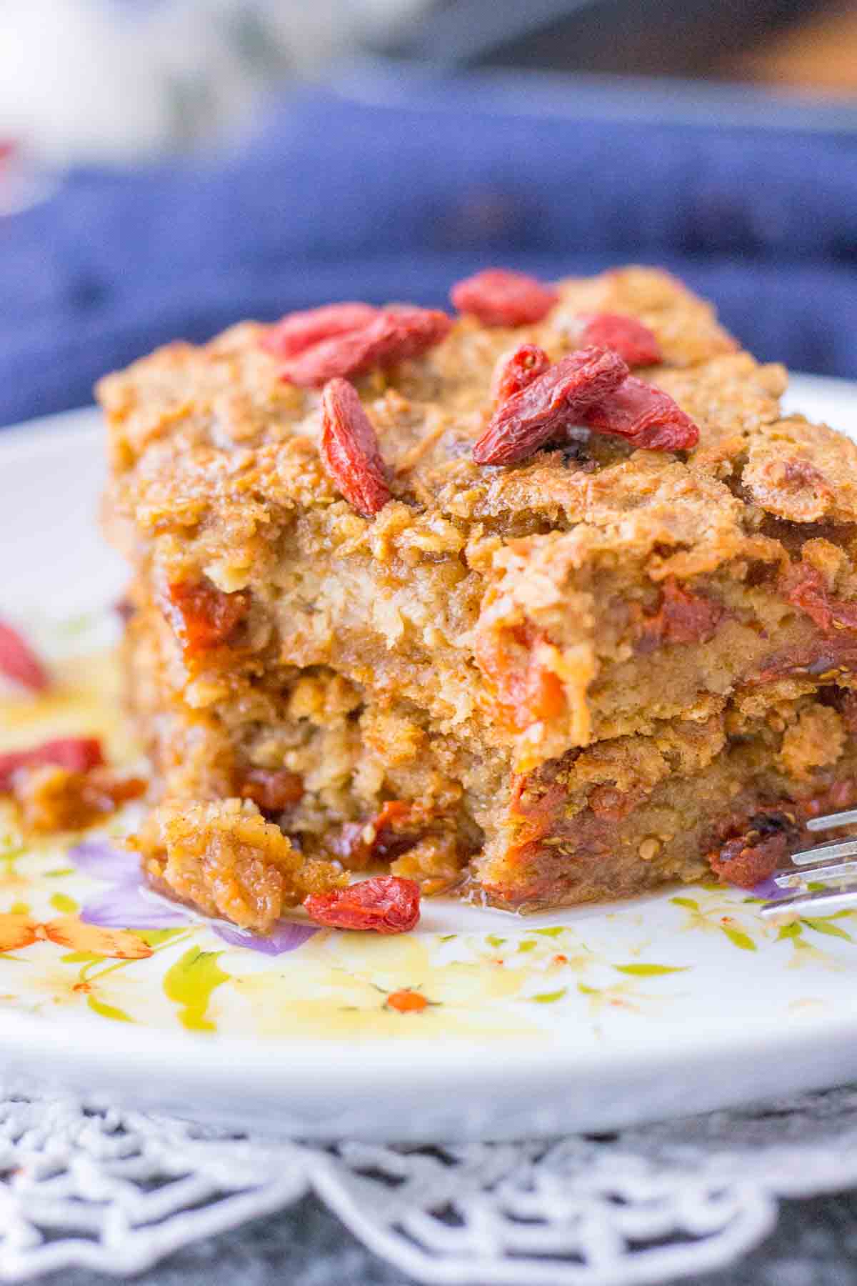 Carrot Cake Baked Oatmeal served on a plate