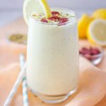 Lemon Smoothie with yogurt and superfoods topped with goji berries