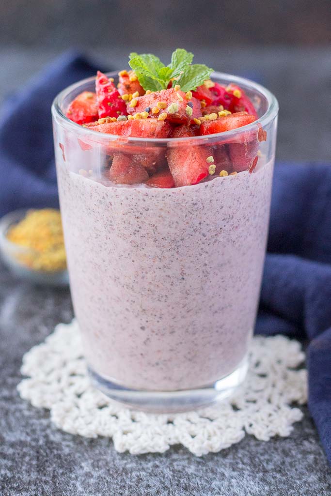 Strawberry Chia Pudding served with fresh strawberries