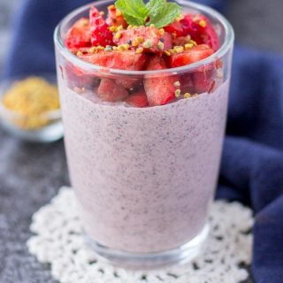 Strawberry Chia Pudding topped with fresh strawberries