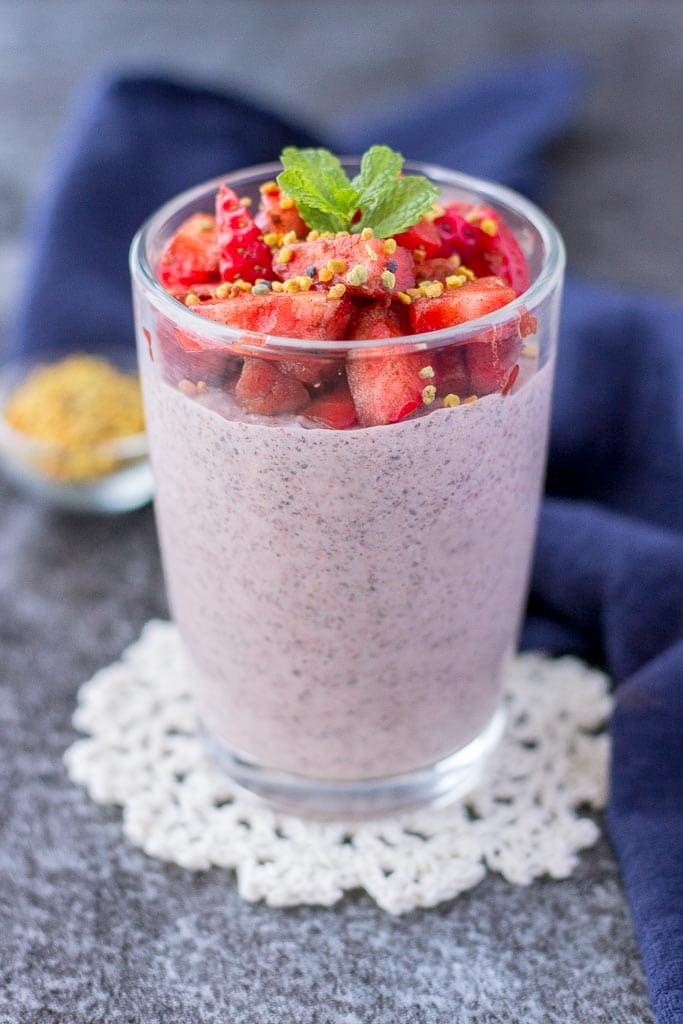 Strawberry Chia Pudding topped with fresh strawberries