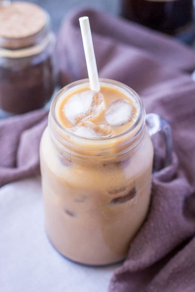 Cold brewed Iced Mocha Latte with cacao powder