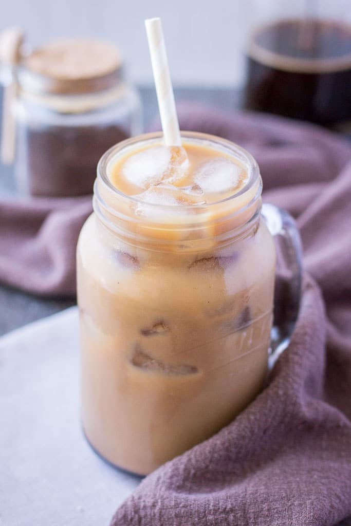 Cold brewed iced coffee with cacao and maca