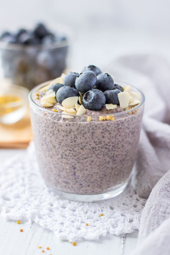 Blueberry Chia Pudding with fresh blueberries and almonds