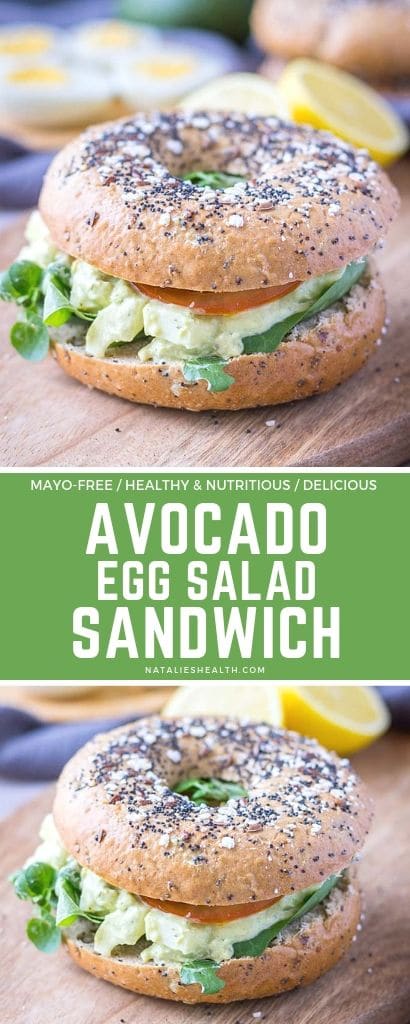 This Avocado Egg Salad Sandwich is absolutely delicious. Creamy, light, loaded with fresh veggies. Perfect HEALTHY mayo-free meal packed with nutrients.
