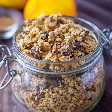 Healthy homemade granola recipe with cinnamon and orange