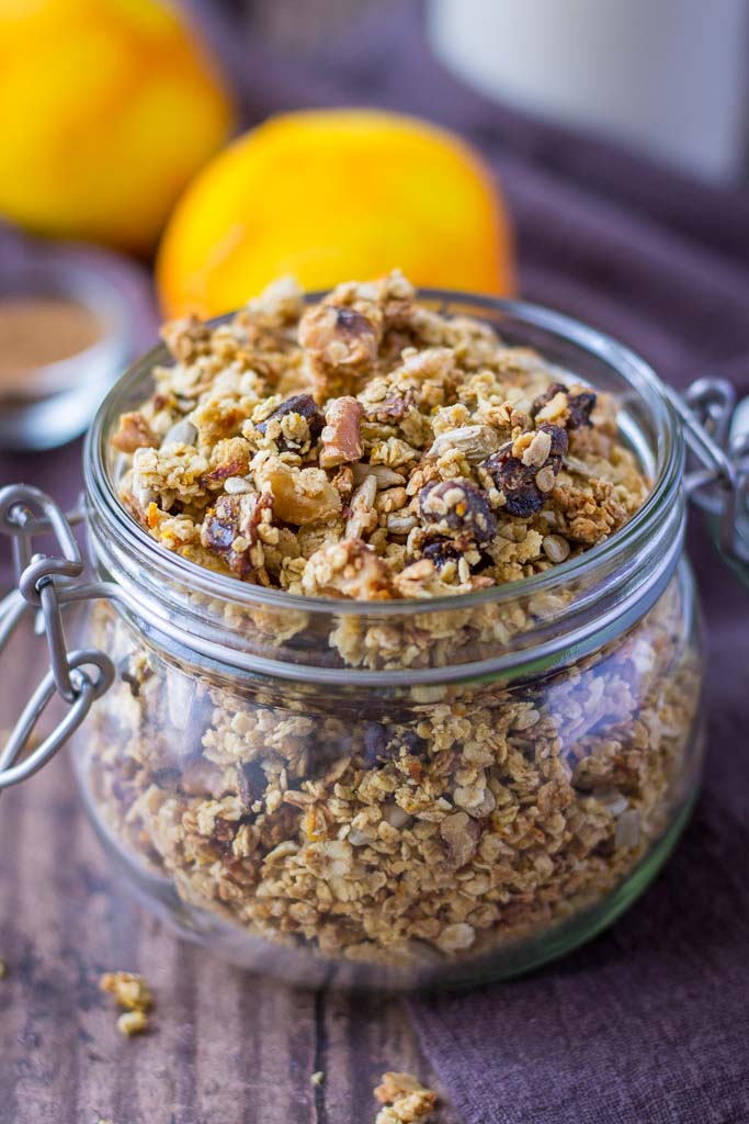 Healthy homemade granola recipe with cinnamon and orange