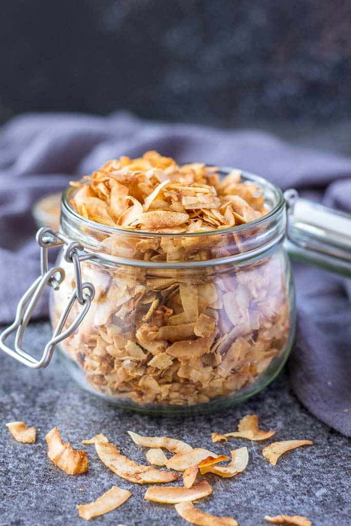 Cinnamon Toasted Coconut Chips in a glass bowl