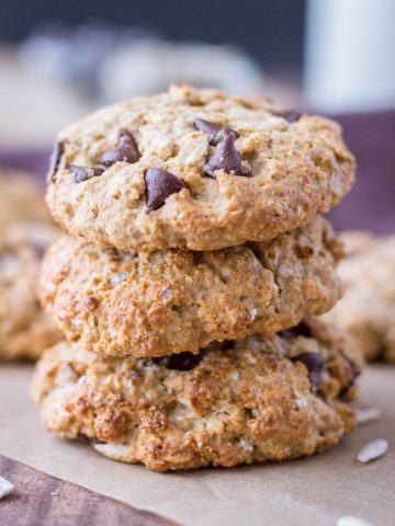 Healthy Tahini Oatmeal Cookies with chocolate chips and sunflower seeds