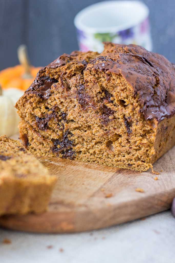 Pumpkin Chocolate Chip Bread made with homemade pumpkin puree and filled with pumpkin pie spice