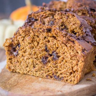 Healthy Pumpkin Chocolate Chip Bread made with homemade pumpkin puree and filled with pumpkin pie spice