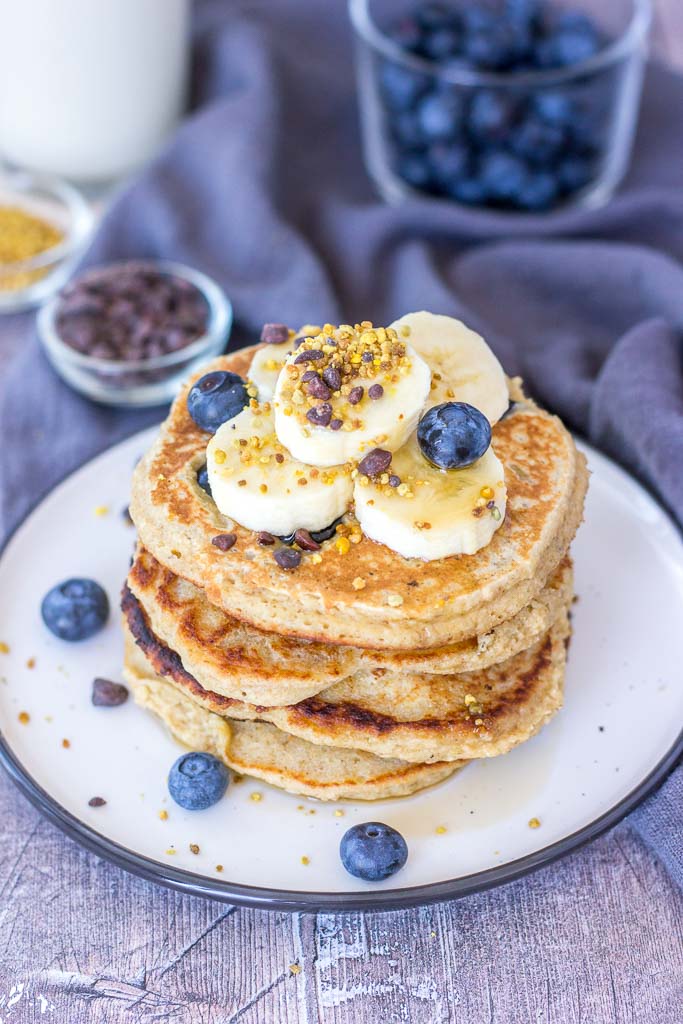 Banana Pancakes with oats and fresh blueberries