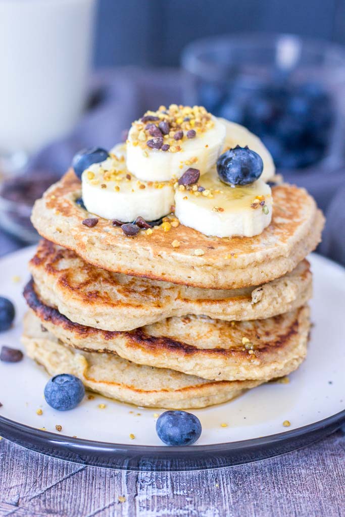 Banana Pancakes with oats and fresh blueberries