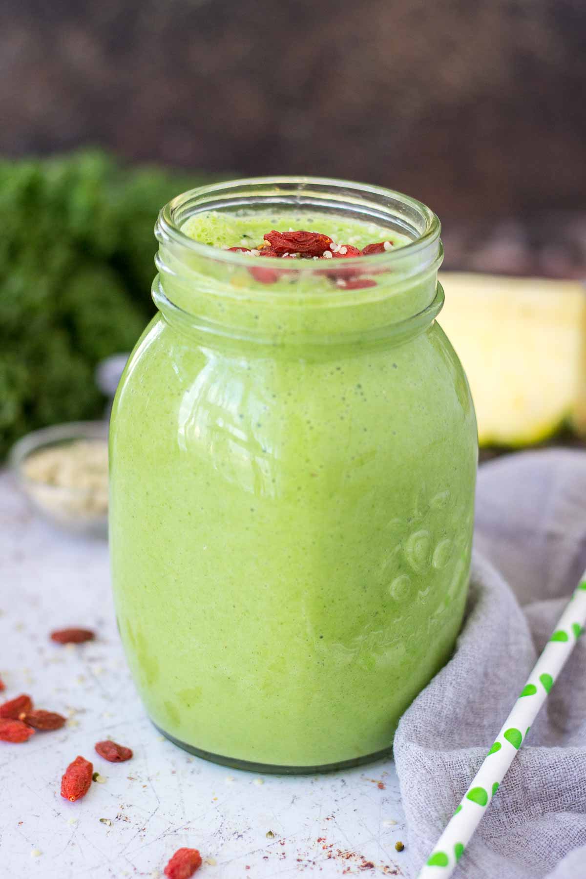 Kale Pineapple Smoothie served in a glass