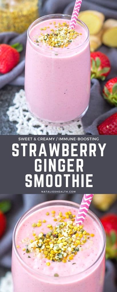 Strawberry Ginger Smoothie is perfect morning treat. It's refreshing and delicious, packed with essential nutrients. + Easy to make with only 5 ingredients!